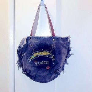 - Profanity Jean chargers purse ragged tote bling  medium
